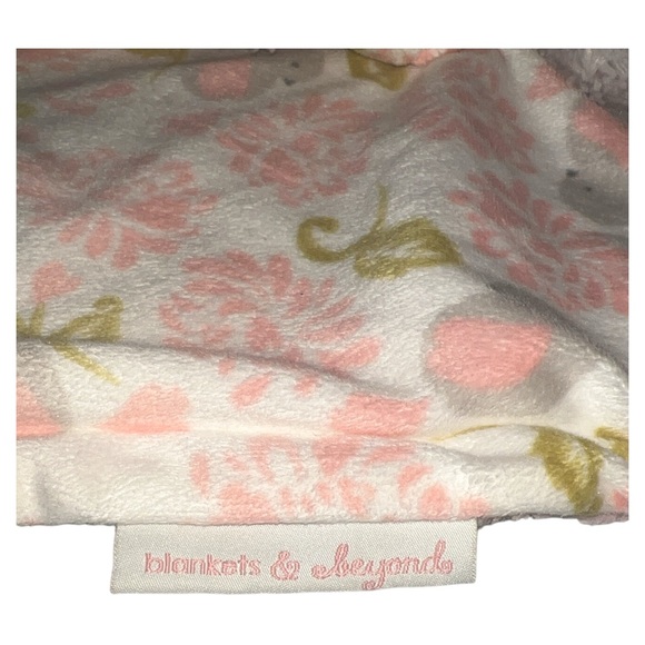 Blankets and Beyond Gray Bear Pink Bird Lovey Plush Blanket Pacifier Paci Holder - Picture 3 of 6